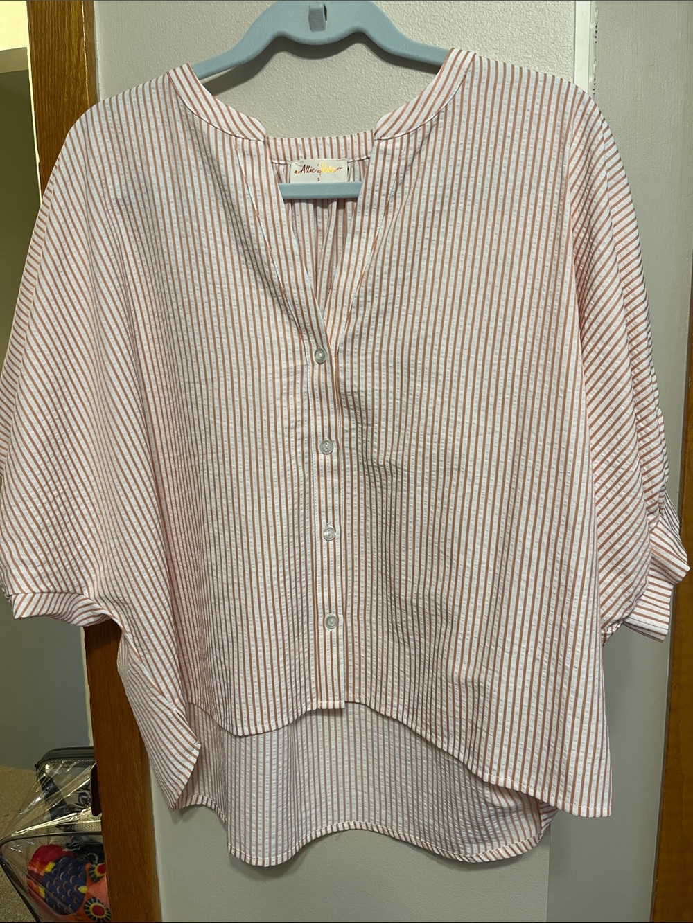 Striped Pink and White Button-Down Popover Shirt
